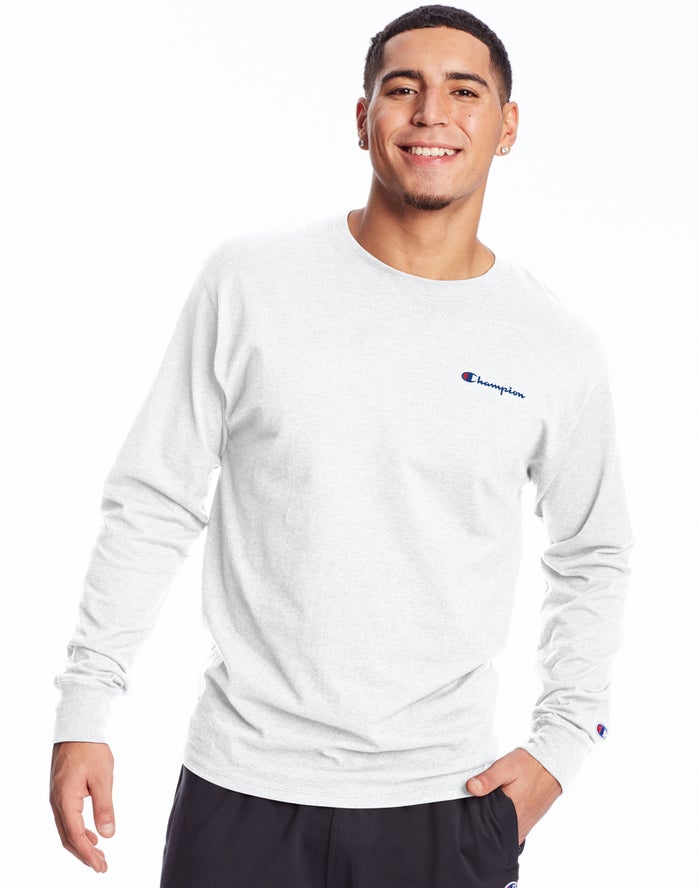 Camiseta Champion Hombre - Classic Jersey Long-Sleeve Script Logo ( Blancas ) 8650721-RQ